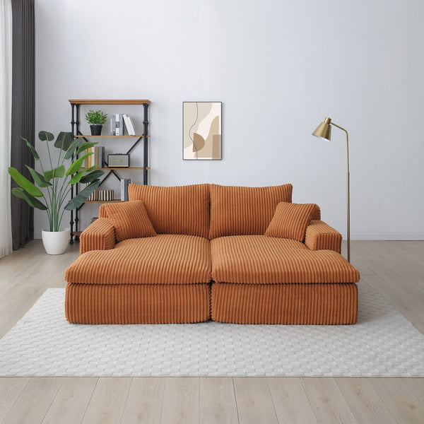 English Elm 87" Oversized Sectional Double Lounge Chaise Cloud Plush Sofa Bed No Assembly Modular Corduroy Comfortable Relaxing Sleeper for Indoor Spaces Orange W1117S00257