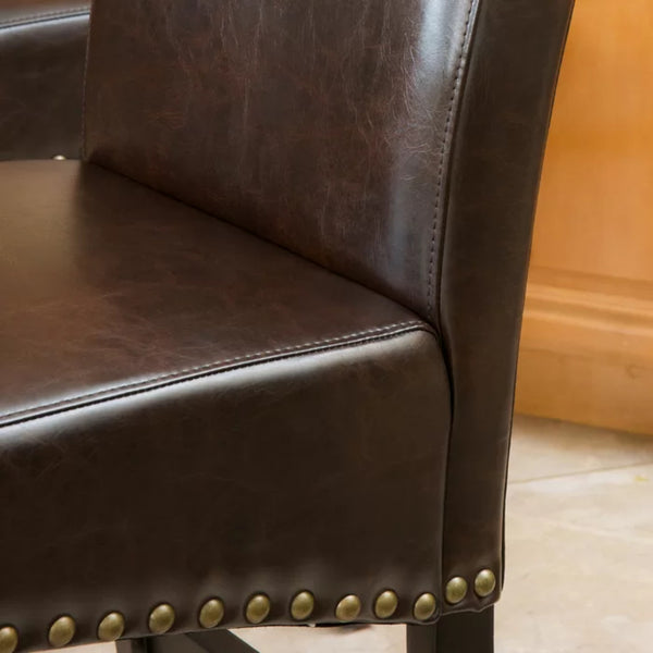 English Elm Christopher Knight Home® - 25.5'' Upholstered Counter Stool Set of 2 in Brown Leather with Solid Wood Frame, Nailhead Trim, Cushioned Comfort 74506.00