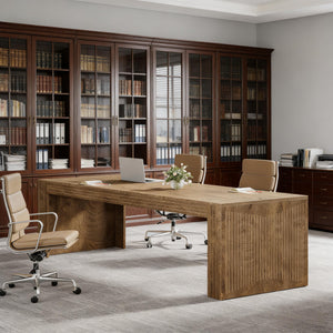 English Elm Executive Extra Long Wood Grain Computer Desk for Dual Monitor Home Office Setup T3971P449893