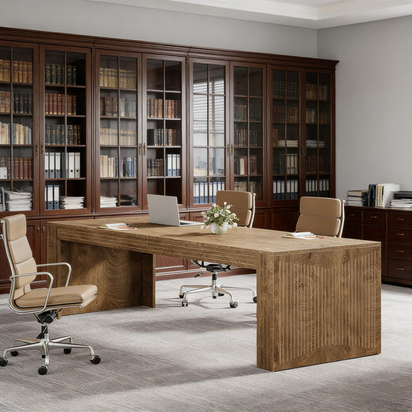 English Elm Executive Extra Long Wood Grain Computer Desk for Dual Monitor Home Office Setup T3971P449893