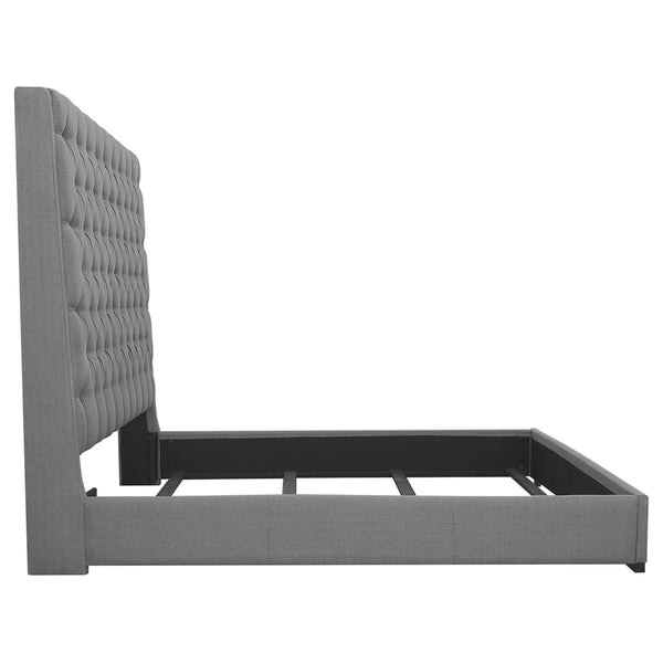 English Elm Copper Tufted Upholstered Queen Panel Bed with 72" Extra-Tall Headboard, Solid Birch Legs, Grey Fabric Finish B062S00704