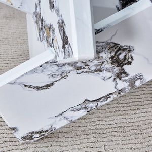 English Elm Round glass coffee table with 33.4" tempered top, white patterned MDF legs, sturdy 130lb capacity modern centerpiece W1512P395025