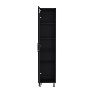 English Elm Storage Cabinet 71"H Tall Narrow 5-Shelf Organizer with 3 Broom Hangers Metal Hardware Black B097P221373