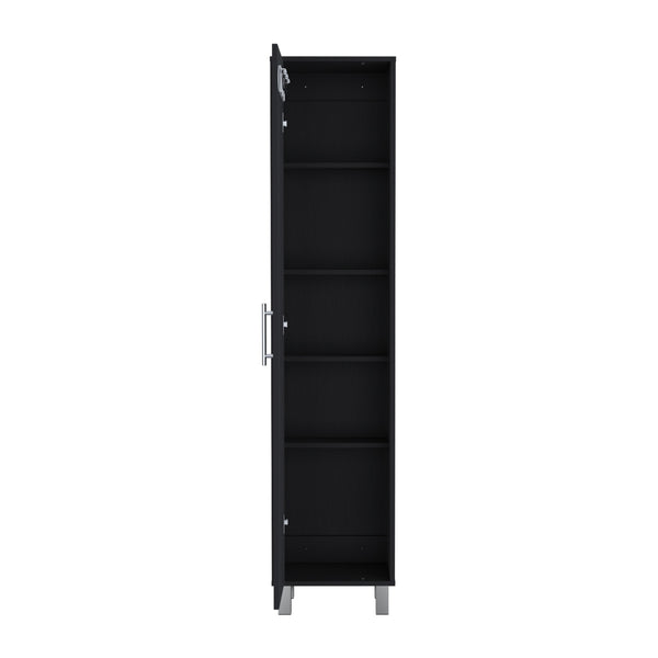 English Elm Storage Cabinet 71"H Tall Narrow 5-Shelf Organizer with 3 Broom Hangers Metal Hardware Black B097P221373