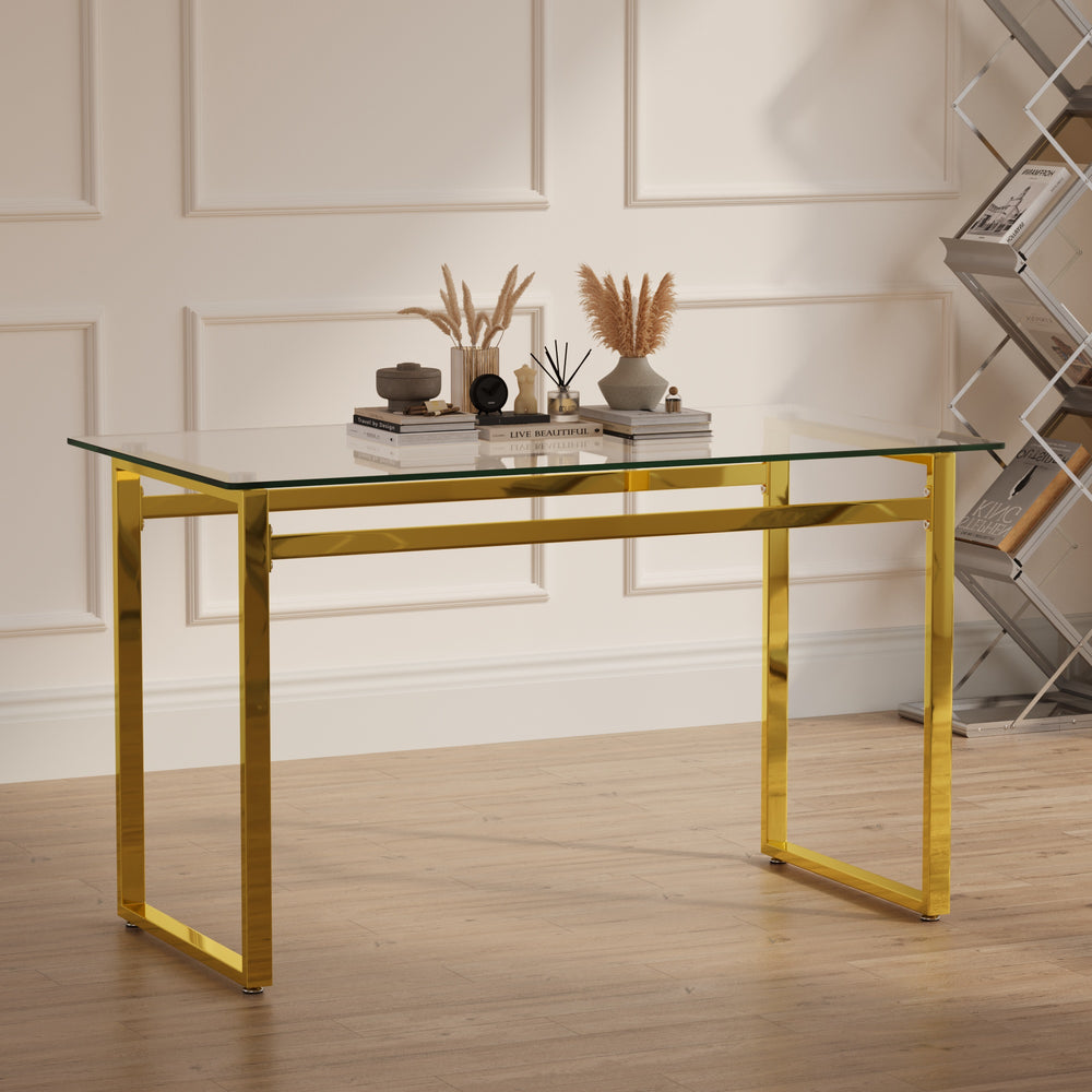 English Elm 51" Modern Minimalist Glass Dining Table For 4-6 With Elegant Chrome Legs - Versatile Desk Option! T2396P279765