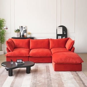 English Elm Sky Cloud Sectional Sofa with Cloud-Like Comfort, Modular L-Shaped Velvet Seating, Removable Covers, Storage Ottoman Red B341S00019