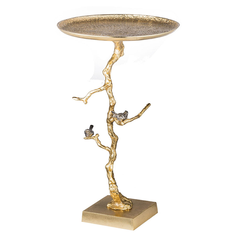 English Elm 16.9x16.9x28" Round Aluminum Side Table Sculptural Bird Branch Art Deco Accent W2078P485327