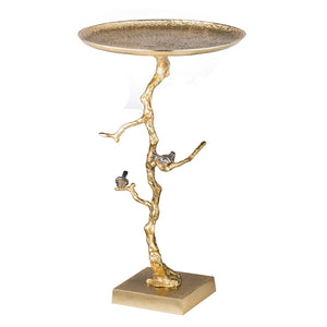 English Elm 16.9x16.9x28" Round Aluminum Side Table Sculptural Bird Branch Art Deco Accent W2078P485327