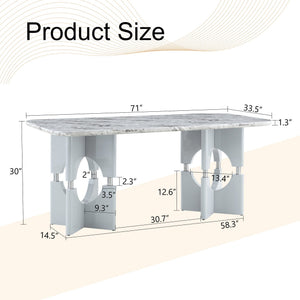 English Elm Modern Marble Print Mdf Dining Table Sculptural Hollow Frame Metal Accents Small Space Gray W3875S00027