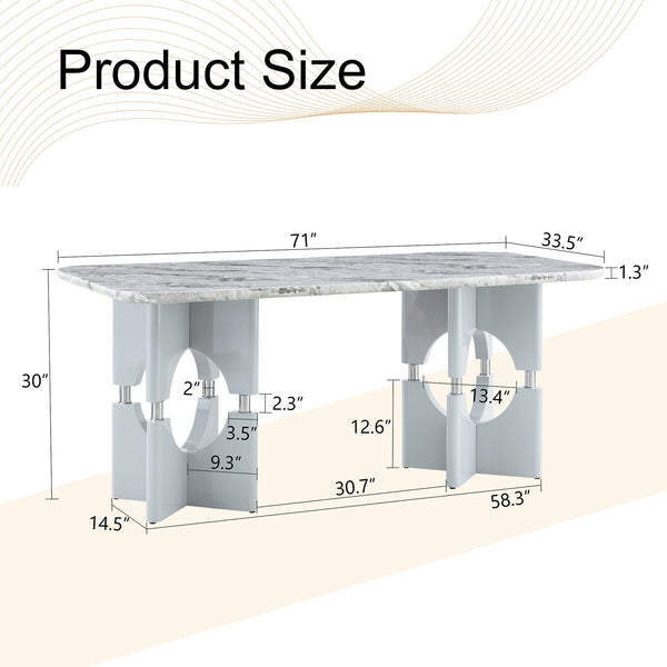 English Elm Modern Marble Print Mdf Dining Table Sculptural Hollow Frame Metal Accents Small Space Gray W3875S00027