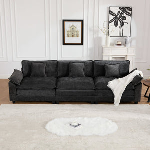 English Elm Wider Armrest 3-Seat Sectional Sofa - Modern Chenille Couch For Living Room, Easy Assembly, Black W1143S00040-GIGA