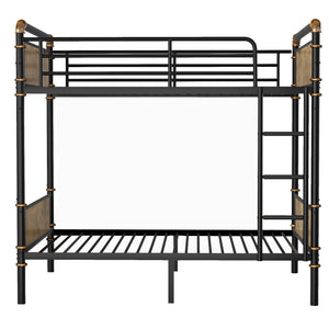 English Elm Twin XL Industrial Metal Bunk Bed with Rustic Wood Accents, Detachable Twin XL Stackable Design, 300lb Capacity W2580P285206