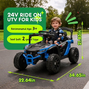 English Elm 24v Kids Utv Ride on with Dual 80w Motors Remote Control and Four Wheel Suspension Blue W1578P342132