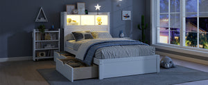 English Elm Twin Wood Storage Bed with Led Headboard Drawers and Pull Out Cabinet for Kids White W2593S00048
