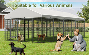 English Elm Large Heavy Duty Metal Dog Run Pen with Roof Cover for Backyard Animal Enclosure W1820S00025