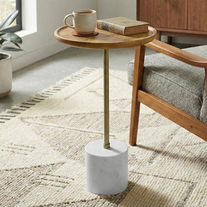 English Elm Turner Mixed Material Side Table with Mango Wood Marble Base and Brass Frame B136P419858