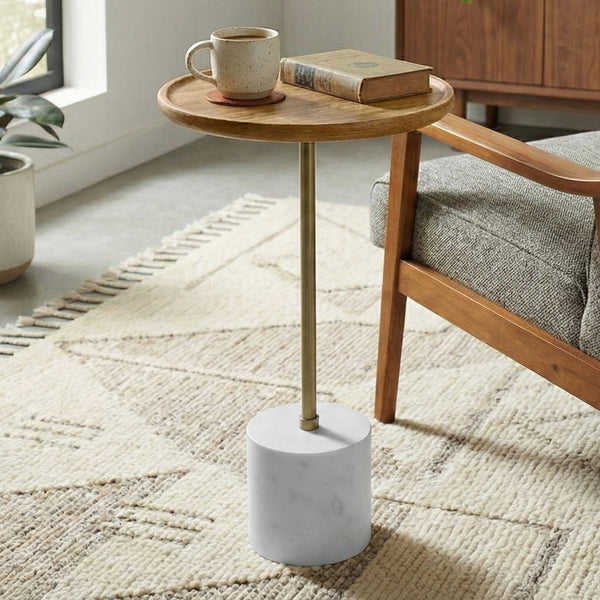 English Elm Turner Mixed Material Side Table with Mango Wood Marble Base and Brass Frame B136P419858