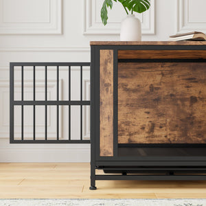 English Elm Dog Crate Furniture Wooden Kennel with Iron Frame Dual Sliding Doors Indoor Side Table W840P203065
