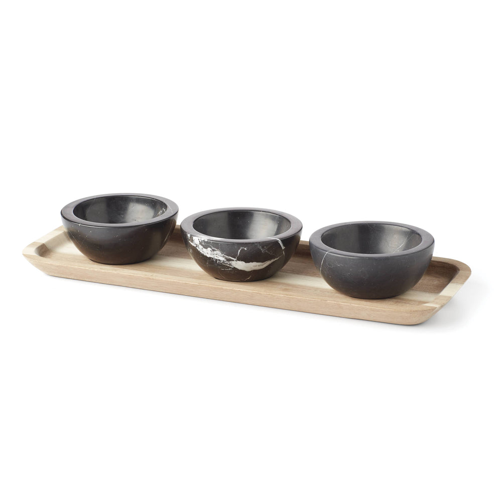 Lenox LX Collective Tray with 3 Dip Bowls Black, WHITE MARBLE,STONE 895306