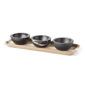 Lenox LX Collective Tray with 3 Dip Bowls Black, WHITE MARBLE,STONE 895306
