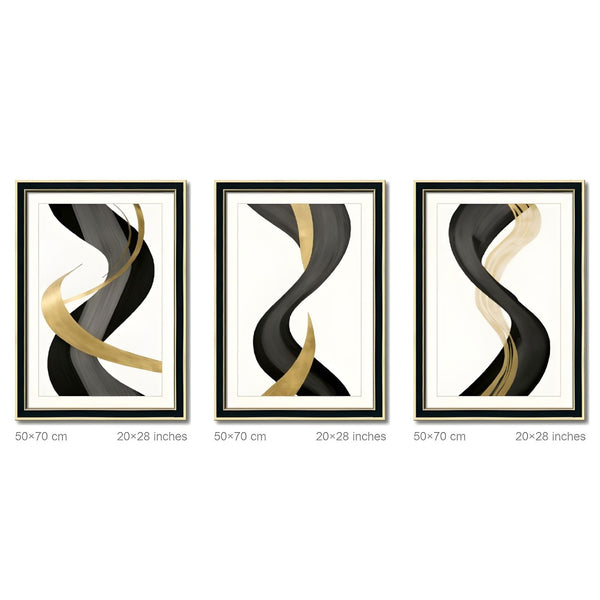 English Elm Set Of 3 Black And Gold Abstract Prints – Modern Luxury Framed Wall Art For Living Room & Bedroom T3976P383232-GIGA