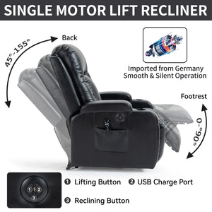 English Elm Infinite Power Lift Recliner with Massage Heat Usb Port and Cup Holders for Elderly W1803S00056