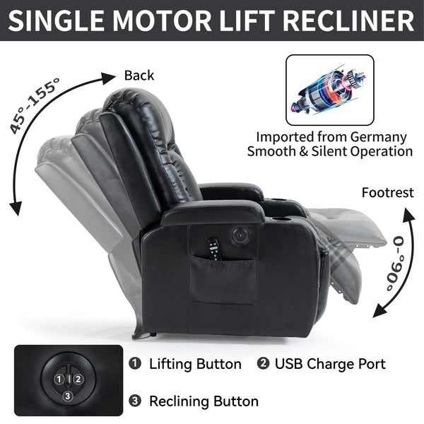 English Elm Infinite Power Lift Recliner with Massage Heat Usb Port and Cup Holders for Elderly W1803S00056