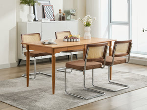 English Elm Mid Century Modern Dining Chairs Set Of 2 - Comfortable Linen Accent With Natural Cane & Chrome Base W1143P342097