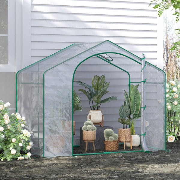 English Elm Outsunny 6' X 3' X 5' Walk-In Greenhouse With Pvc Cover, Zippered Door, Steel Frame For Year-Round Growth W2225P174456-GIGA