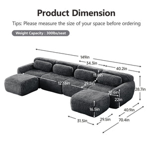 English Elm U-shaped Modular Sectional Sofa with Plush Fabric and High Resilience Foam for Living Rooms Dark Grey W714S01555