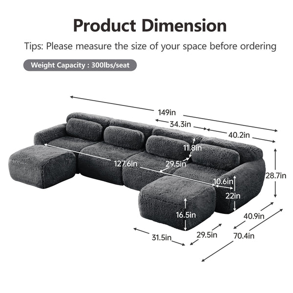 English Elm U-shaped Modular Sectional Sofa with Plush Fabric and High Resilience Foam for Living Rooms Dark Grey W714S01555