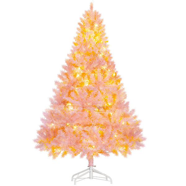 English Elm Homcom 6' Prelit Pink Christmas Tree - Realistic Douglas Fir With 250 Warm White Led Lights & Tips W2225P249686