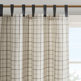 Madison Park Anaheim Casual Plaid Faux Leather Tab Top Curtain Panel with Fleece Lining MP40-6761 Natural