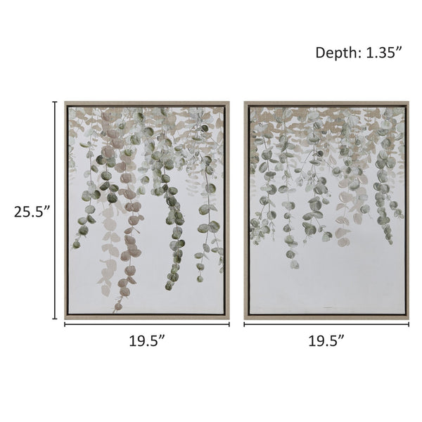 JLA Home INK+IVY - Eucalyptus Bella Dos Santos 2-Piece Framed Canvas Set — Muted Botanical Diptych, Hand-Embellished Texture II95C-0154