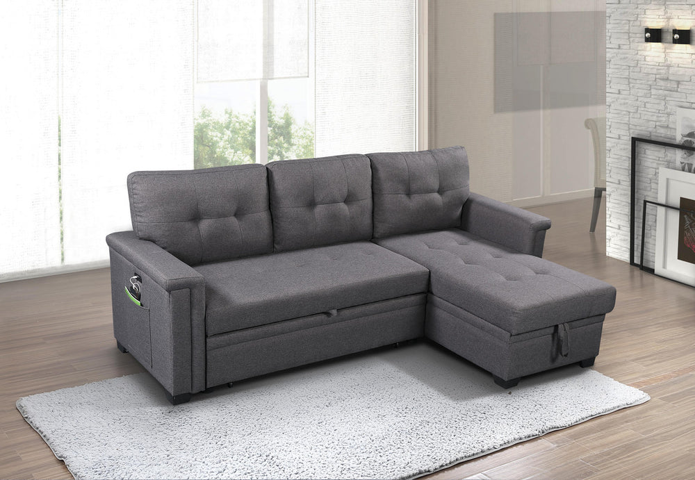 English Elm Aurora Sleeper Sectional Sofa with Storage Chaise Usb Ports and Tufted Cushions B2749S00178