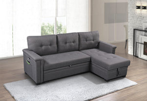 English Elm Aurora Sleeper Sectional Sofa with Storage Chaise Usb Ports and Tufted Cushions B2749S00178