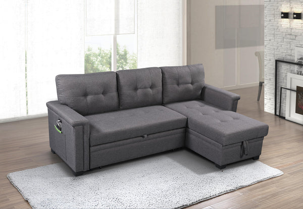 English Elm Aurora Sleeper Sectional Sofa with Storage Chaise Usb Ports and Tufted Cushions B2749S00178