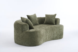 English Elm Crescent-shaped Curved Chenille Loveseat Low Profile Deep Seat Modern Living Room Sofa Green W5188P450346
