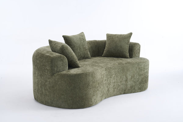 English Elm Crescent-shaped Curved Chenille Loveseat Low Profile Deep Seat Modern Living Room Sofa Green W5188P450346