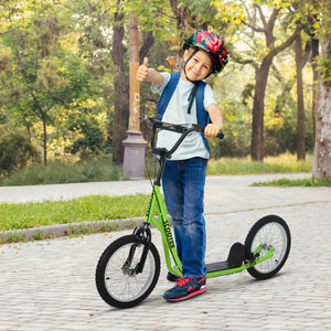 English Elm Aosom Youth Kick Scooter Steel Frame Inflatable Wheels Dual Brakes Adjustable Bar Green W2225P217074
