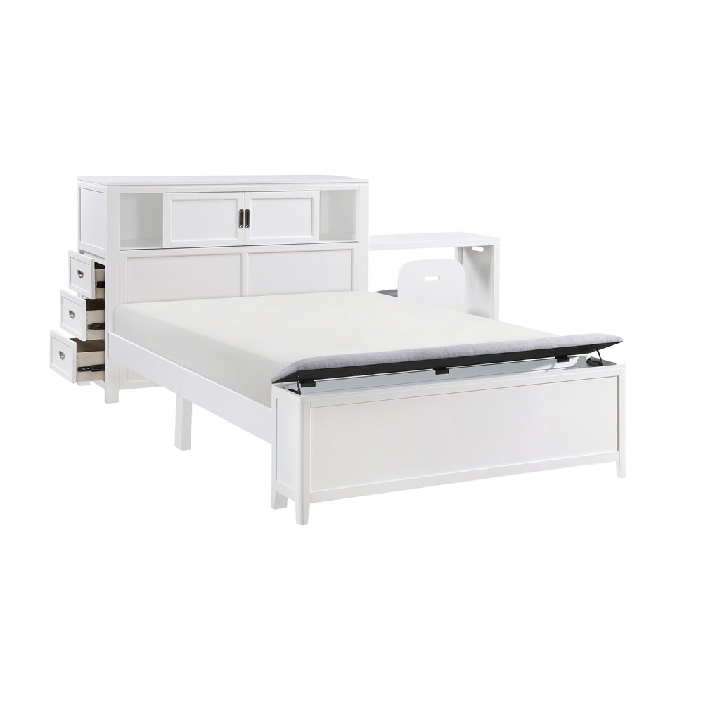 English Elm Gray Full Platform Bed with Bookcase Headboard Fold Out Desk Drawers and Footboard Bench White B011S02326