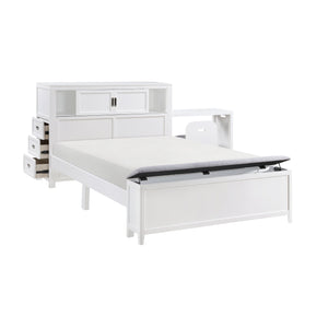 English Elm Gray Full Platform Bed with Bookcase Headboard Fold Out Desk Drawers and Footboard Bench White B011S02326