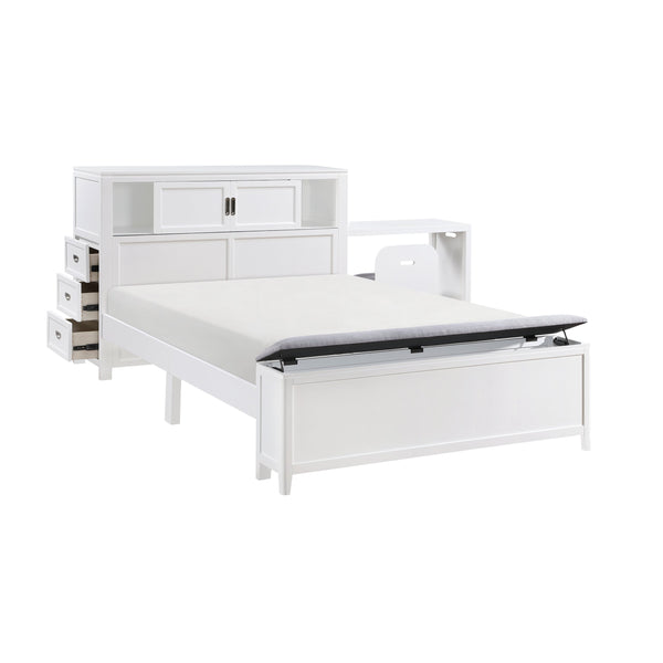 English Elm Gray Full Platform Bed with Bookcase Headboard Fold Out Desk Drawers and Footboard Bench White B011S02326