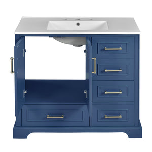 English Elm 36" Traditional Bathroom Vanity with Ceramic Sink, Solid Wood Cabinet, Soft-Close Doors & Drawers Blue N729P251630C