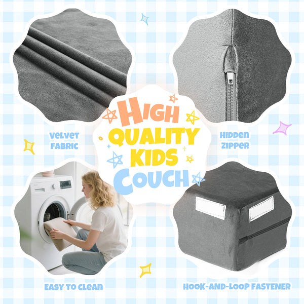 English Elm 5-piece Modular Foam Play Couch Velvet Toddler Sofa Foldable Kids Playroom Set Dark Gray T5880P493437