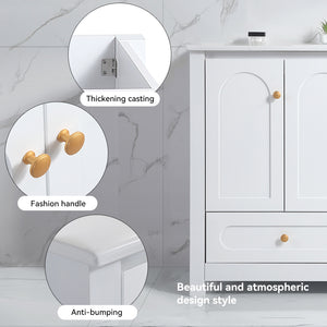 English Elm 48" White Mdf Bathroom Vanity with Integrated Resin Basin Six Storage Soft Close Doors W3133S00028