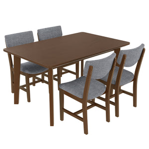 English Elm Rustic Farmhouse Five Piece Dining Set Rubberwood Legs Upholstered Chairs for Kitchen Walnut N752S000089D