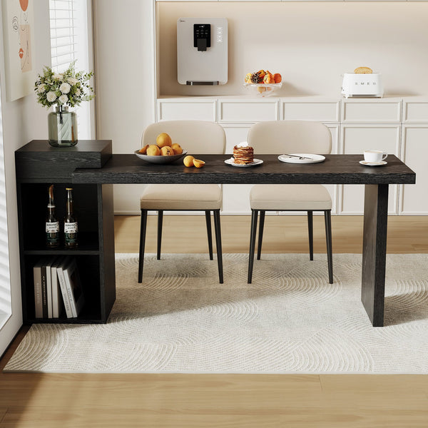 English Elm Modern Wood Grain Console Table with Two Tier Shelving for Entryway or Living Room Black W3875S00030