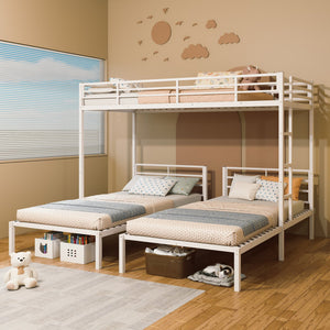 English Elm Triple Metal Bunk Bed for Kids Shared Rooms Separates Into Three Twin Beds W5635S00004
