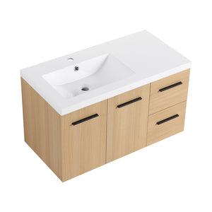 English Elm 36" Floating Bathroom Vanity Light Oak Finish Modular Cabinet with Gel Coat Sink Top W3450S00078